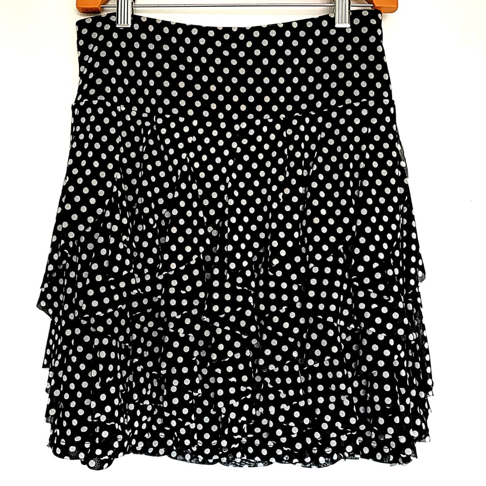 INC Ruffled Black & White Polka Dot Skirt w Lining